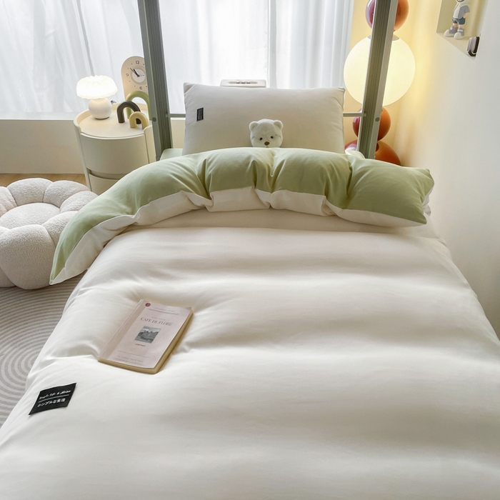 91家纺网 家纺一手货源 找家纺 （总）米瑞娜2024水洗棉麻双拼纯色学生款四件套