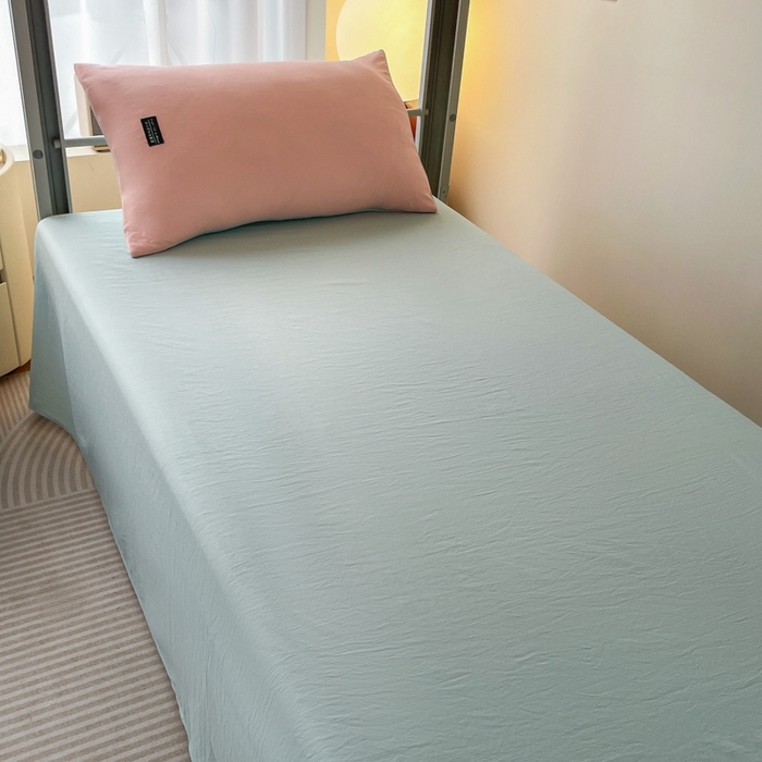 91家纺网 家纺一手货源 找家纺 米瑞娜2024水洗棉麻双拼纯色学生款单床单 冰粉+自然绿