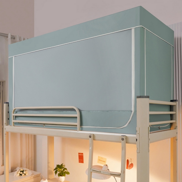 91家纺网 家纺一手货源 找家纺 宅部落 2024新款99%全遮光涂层学生上下铺蚊帐 纯色-浅蓝