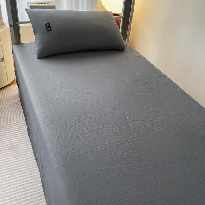 91家纺网 家纺一手货源 找家纺 米瑞娜2024水洗棉麻双拼纯色学生款床笠 高级灰