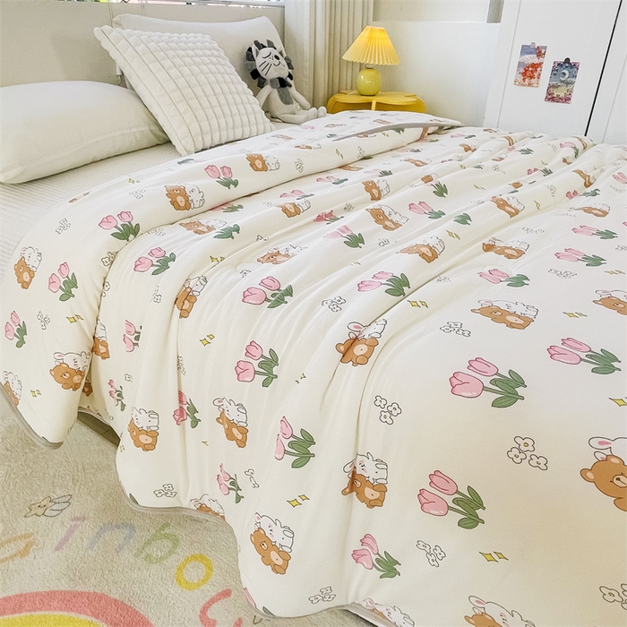 91家纺网 家纺一手货源 找家纺 米米儿家纺 2024新款A类针织棉夏被夏凉被被子被芯 郁金香小兔