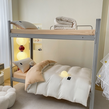 91家纺网 家纺一手货源 找家纺 （总）米瑞娜2024水洗棉麻双拼纯色学生款四件套