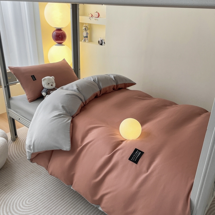 91家纺网 家纺一手货源 找家纺 米瑞娜2024水洗棉麻双拼纯色学生款被套 黛粉+浅灰