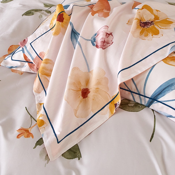 91家纺网 家纺一手货源 找家纺 沐白 2024新款全棉全棉13376全活性印花黄金棉系列四件套 白觅-浅灰