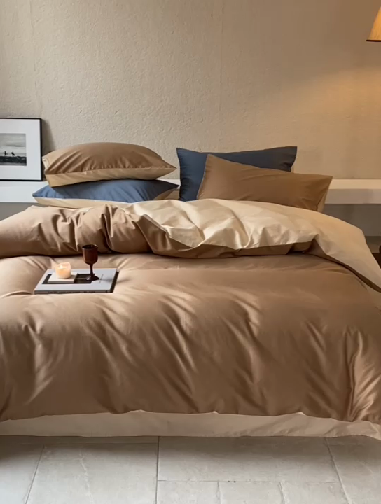 91家纺网 家纺一手货源 找家纺 鹿班家居 2024新款100S长绒棉双拼套件 标准会员-10 栗咖