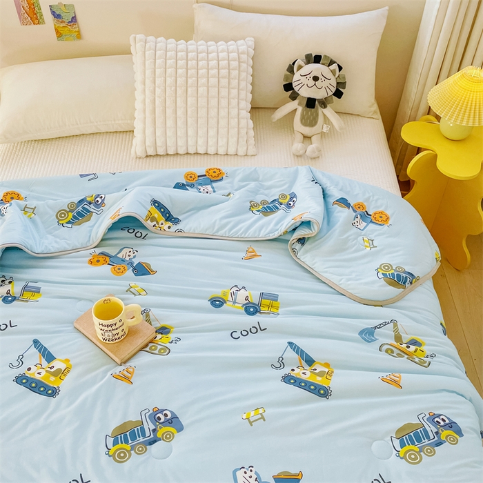 91家纺网 家纺一手货源 找家纺 米米儿家纺 2024新款A类针织棉夏被夏凉被被子被芯 挖土机