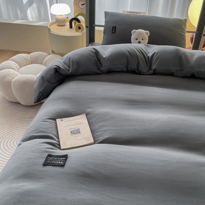 91家纺网 家纺一手货源 找家纺 米瑞娜2024水洗棉麻双拼纯色学生款被套 高级灰