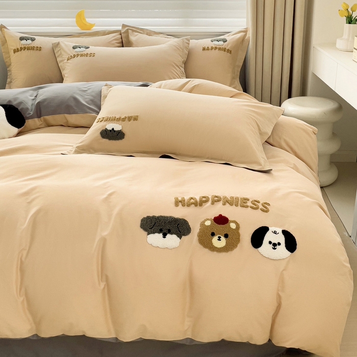 91家纺网 家纺一手货源 找家纺 娜娜 2024新款全棉亲肤舒适毛巾绣卡通系列四件套 汪汪队-奶咖