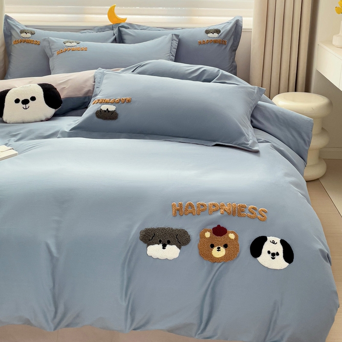 91家纺网 家纺一手货源 找家纺 娜娜 2024新款全棉亲肤舒适毛巾绣卡通系列四件套 汪汪队-深蓝