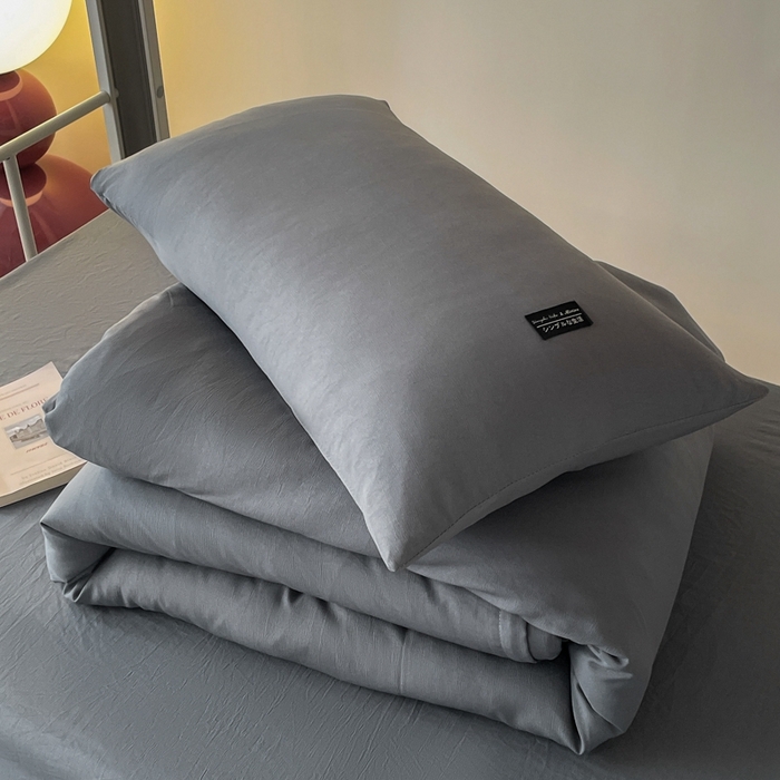 91家纺网 家纺一手货源 找家纺 米瑞娜2024水洗棉麻双拼纯色学生款枕套 高级灰