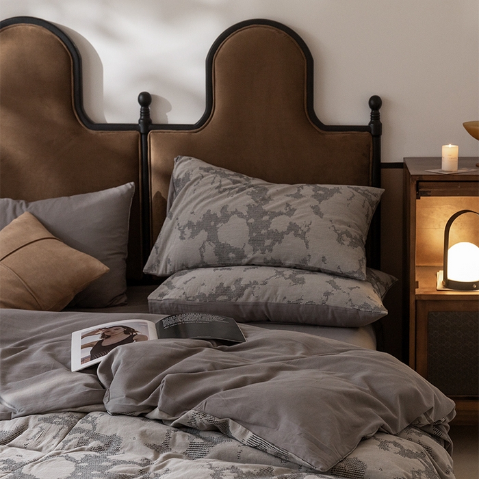 91家纺网 家纺一手货源 找家纺 棉邦 2024新款全棉色织工艺双层纱四件套 大展宏图冷灰