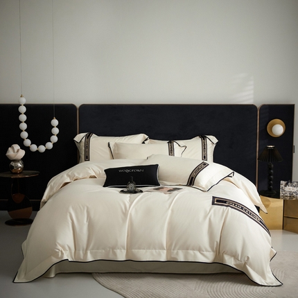 91家纺网 家纺一手货源 找家纺 （总）爱缦 2024新款100支澳棉CR工艺极简轻奢刺绣四件套-茹伊 风格二