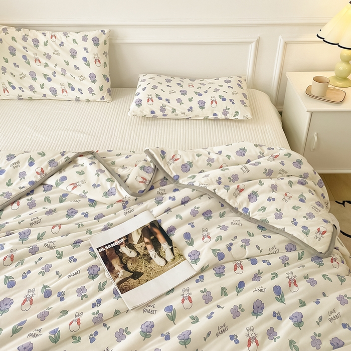 91家纺网 家纺一手货源 找家纺 米米儿家纺 2024新款A类针织棉夏被夏凉被被子被芯 花丛小兔