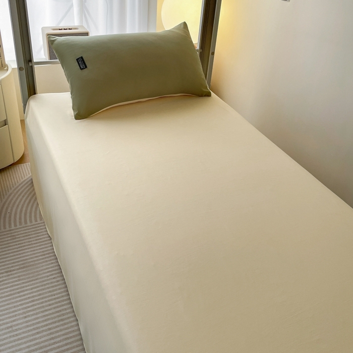 91家纺网 家纺一手货源 找家纺 米瑞娜2024水洗棉麻双拼纯色学生款四件套 抹茶+奶油