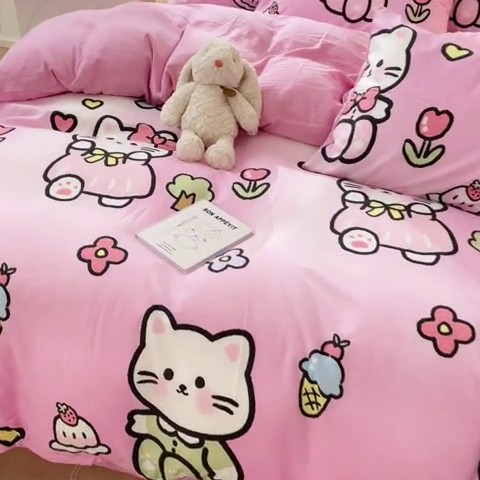 91家纺网 家纺一手货源 找家纺 卡斯诺家纺馆 2025新款A类水洗云朵棉四件套 （下载包包含买家秀）时尚猫咪