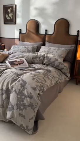 91家纺网 家纺一手货源 找家纺 棉邦 2024新款全棉色织工艺双层纱四件套 大展宏图冷灰