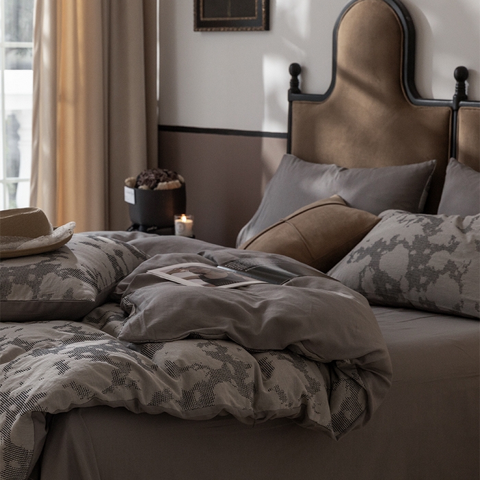 91家纺网 家纺一手货源 找家纺 棉邦 2024新款全棉色织工艺双层纱四件套 大展宏图冷灰