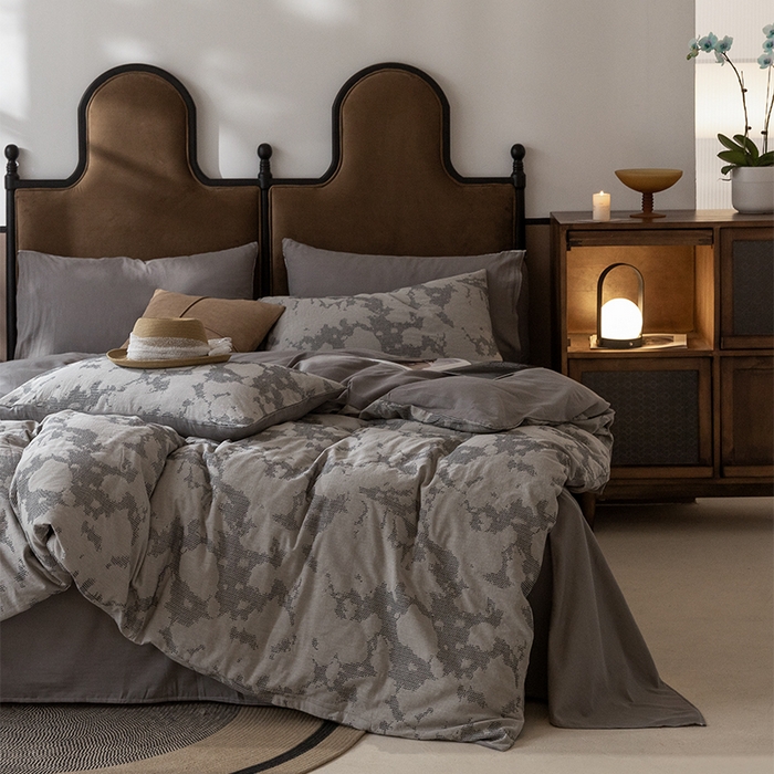 91家纺网 家纺一手货源 找家纺 棉邦 2024新款全棉色织工艺双层纱四件套 大展宏图冷灰