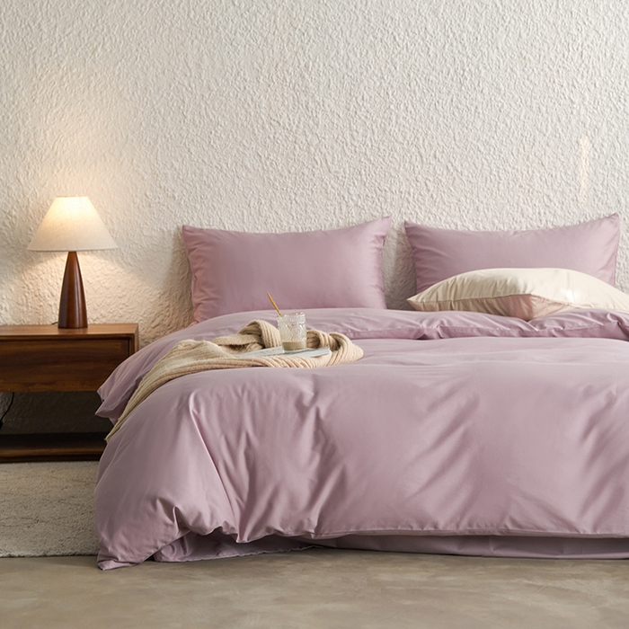 91家纺网 家纺一手货源 找家纺 （总）千朵森 2024新款全棉贡缎双拼纯色四件套