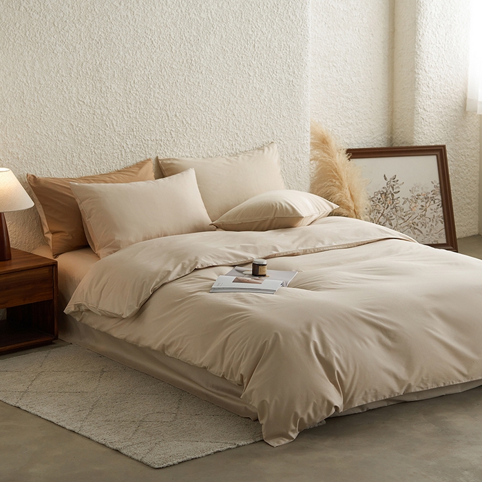 91家纺网 家纺一手货源 找家纺 千朵森 2024新款全棉贡缎双拼纯色四件套 暗香-玉石白