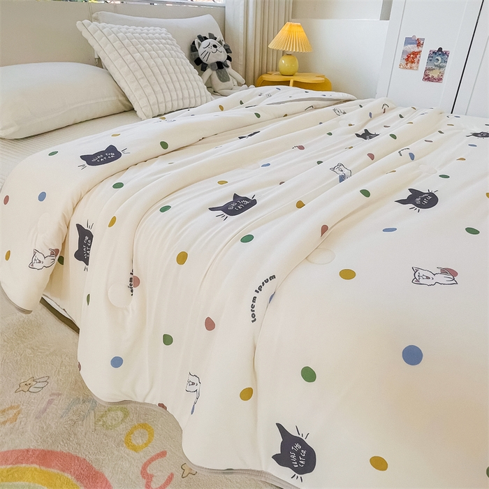 91家纺网 家纺一手货源 找家纺 米米儿家纺 2024新款A类针织棉夏被夏凉被被子被芯 波点猫咪