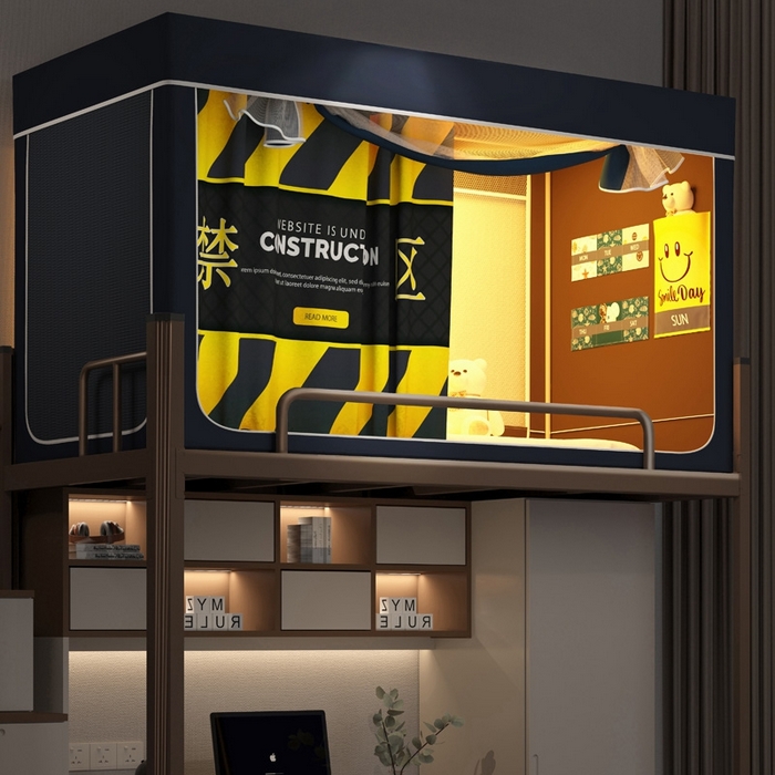 91家纺网 家纺一手货源 找家纺 宅部落 2024新款99%全遮光涂层学生上下铺蚊帐 印花-禁区