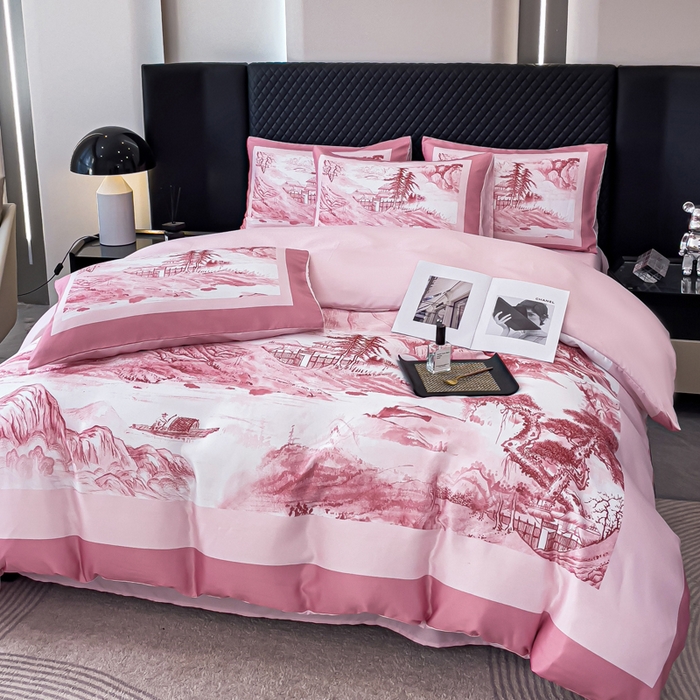 91家纺网 家纺一手货源 找家纺 （总）2024新款水洗真丝画意山水系列四件套