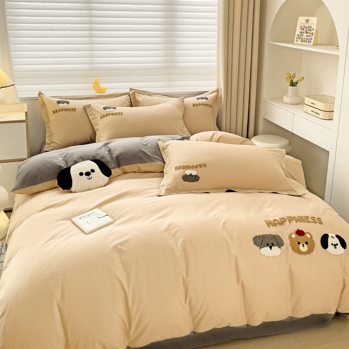 91家纺网 家纺一手货源 找家纺 娜娜 2024新款全棉亲肤舒适毛巾绣卡通系列四件套 汪汪队-奶咖