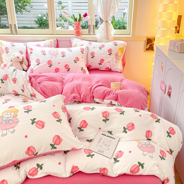 91家纺网 家纺一手货源 找家纺 卡斯诺家纺馆 2025新款A类水洗云朵棉四件套（下载包包含买家秀） 花仙子