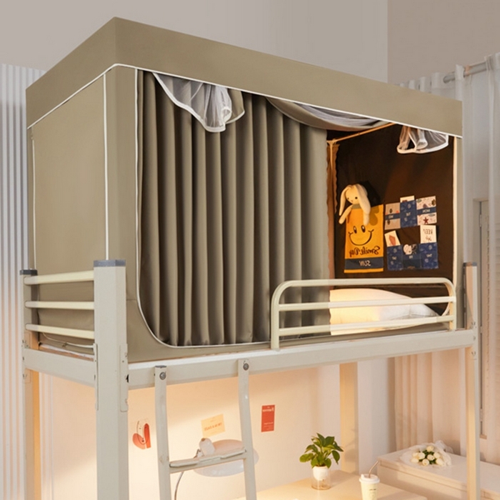 91家纺网 家纺一手货源 找家纺 宅部落 2024新款99%全遮光涂层学生上下铺蚊帐 纯色-浅卡其