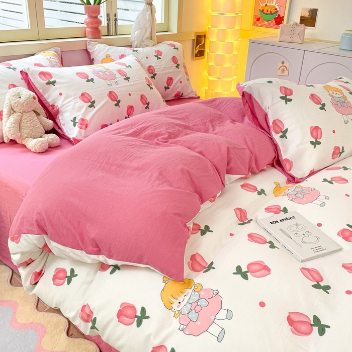 91家纺网 家纺一手货源 找家纺 卡斯诺家纺馆 2025新款A类水洗云朵棉四件套（下载包包含买家秀） 花仙子