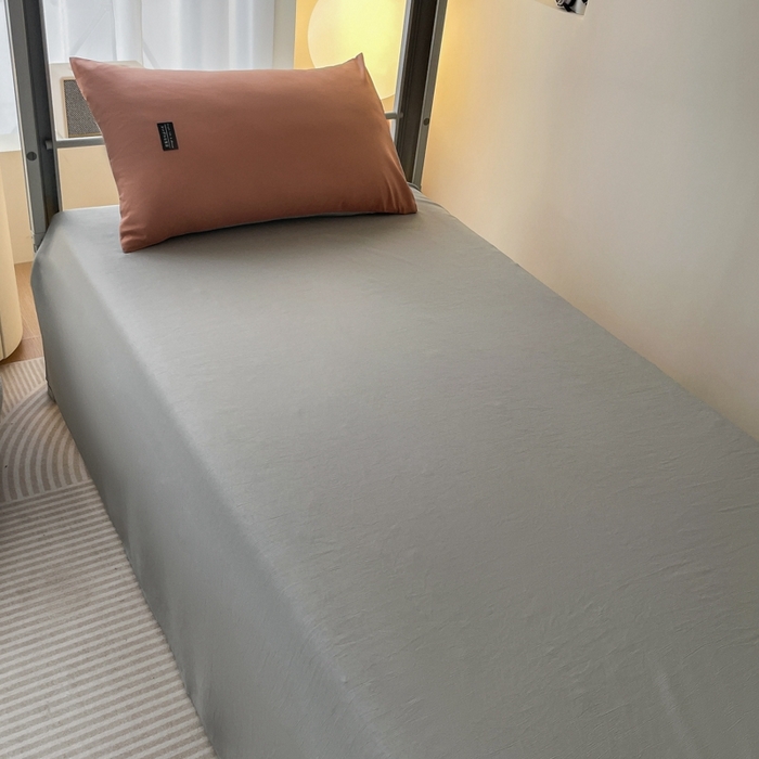 91家纺网 家纺一手货源 找家纺 米瑞娜2024水洗棉麻双拼纯色学生款单床单 黛粉+浅灰