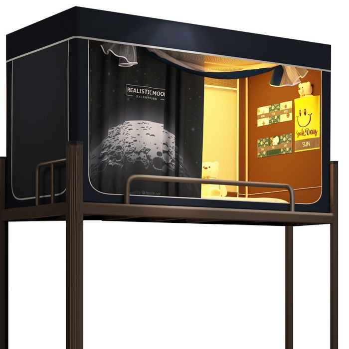 91家纺网 家纺一手货源 找家纺 宅部落 2024新款99%全遮光涂层学生上下铺蚊帐 印花-moon