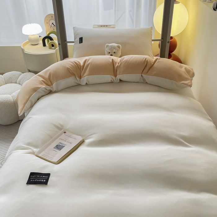 91家纺网 家纺一手货源 找家纺 米瑞娜2024水洗棉麻双拼纯色学生款被套 奶茶+芝士