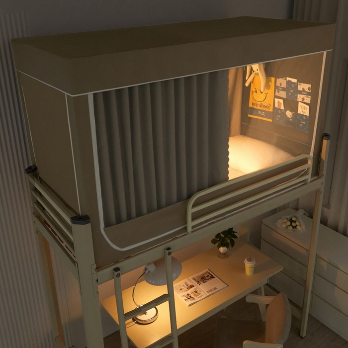 91家纺网 家纺一手货源 找家纺 宅部落 2024新款99%全遮光涂层学生上下铺蚊帐 纯色-浅卡其