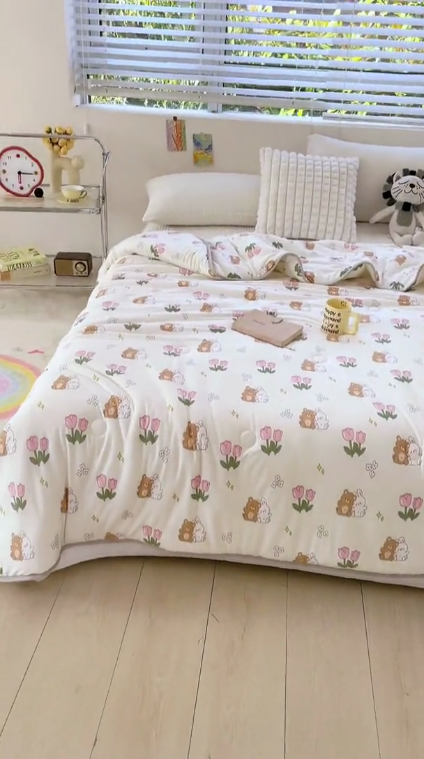 91家纺网 家纺一手货源 找家纺 米米儿家纺 2024新款A类针织棉夏被夏凉被被子被芯 郁金香小兔