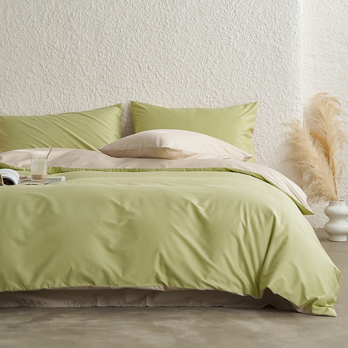 91家纺网 家纺一手货源 找家纺 千朵森 2024新款全棉贡缎双拼纯色四件套 暗香-水雾绿