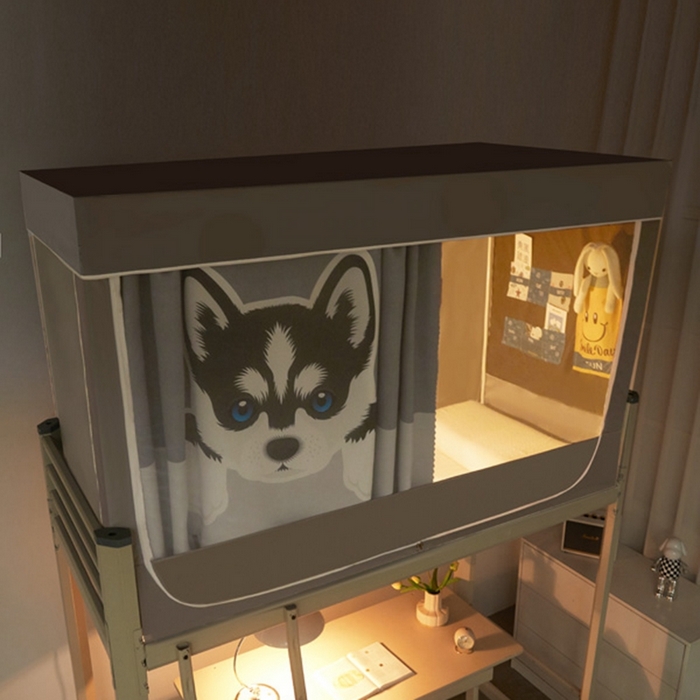 91家纺网 家纺一手货源 找家纺 宅部落 2024新款99%全遮光涂层学生上下铺蚊帐 印花-哈士奇