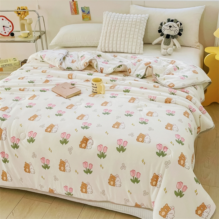 91家纺网 家纺一手货源 找家纺 米米儿家纺 2024新款A类针织棉夏被夏凉被被子被芯 郁金香小兔