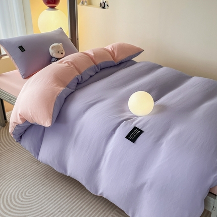 91家纺网 家纺一手货源 找家纺 （总）米瑞娜2024水洗棉麻双拼纯色学生款被套