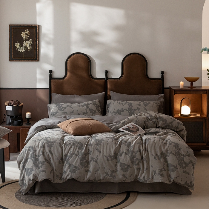 91家纺网 家纺一手货源 找家纺 棉邦 2024新款全棉色织工艺双层纱四件套 大展宏图冷灰