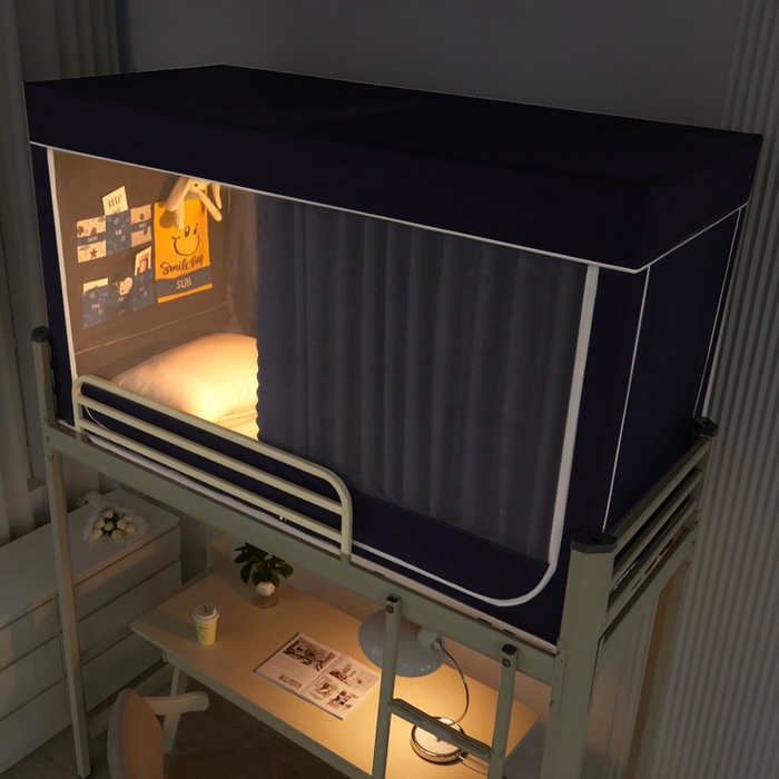 91家纺网 家纺一手货源 找家纺 宅部落 2024新款99%全遮光涂层学生上下铺蚊帐 纯色-藏蓝