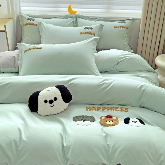 91家纺网 家纺一手货源 找家纺 娜娜 2024新款全棉亲肤舒适毛巾绣卡通系列四件套 汪汪队-繁星蓝