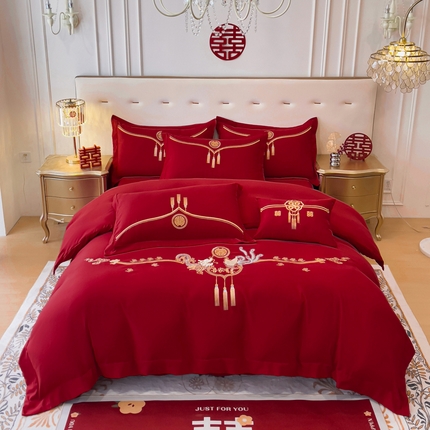 2024新款亲肤面料婚庆刺绣系列四件套 龙凤呈祥