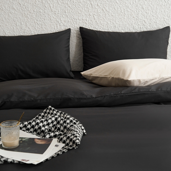 91家纺网 家纺一手货源 找家纺 千朵森 2024新款全棉贡缎双拼纯色四件套 暗香-熔岩灰