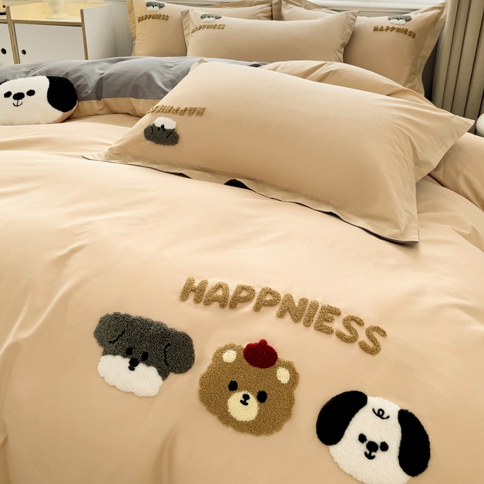 91家纺网 家纺一手货源 找家纺 娜娜 2024新款全棉亲肤舒适毛巾绣卡通系列四件套 汪汪队-奶咖