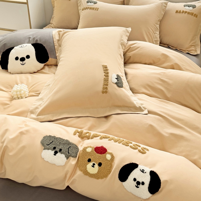 91家纺网 家纺一手货源 找家纺 娜娜 2024新款全棉亲肤舒适毛巾绣卡通系列四件套 汪汪队-奶咖