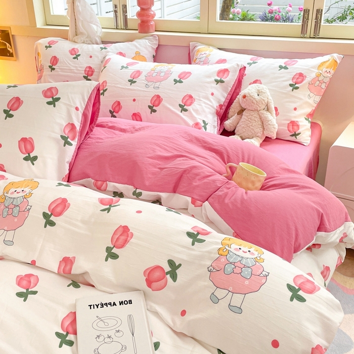 91家纺网 家纺一手货源 找家纺 卡斯诺家纺馆 2025新款A类水洗云朵棉四件套（下载包包含买家秀） 花仙子