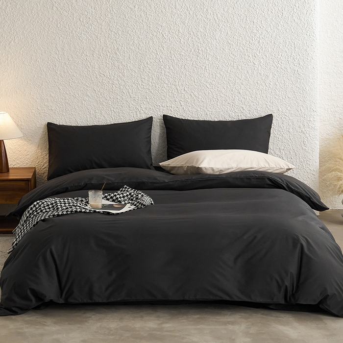 91家纺网 家纺一手货源 找家纺 千朵森 2024新款全棉贡缎双拼纯色四件套 暗香-熔岩灰