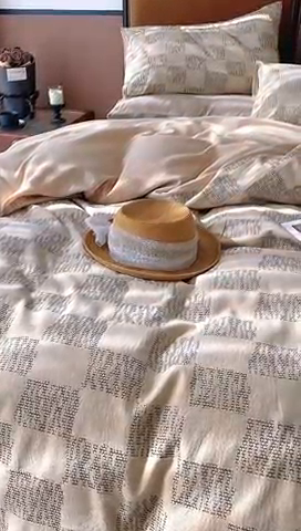 91家纺网 家纺一手货源 找家纺 棉邦 2024新款全棉色织工艺双层纱四件套 格高意远卡其